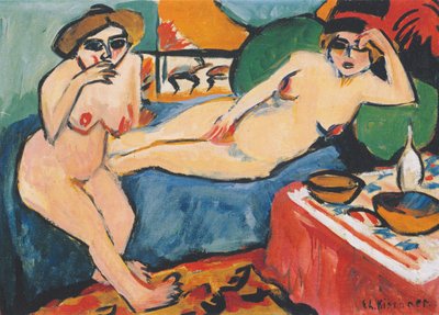 Deux nus sur un canapé bleu - Ernst Ludwig Kirchner